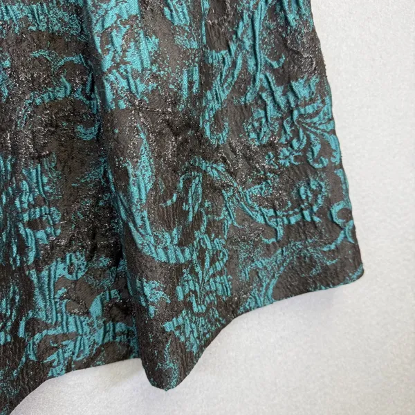 Alice + Olivia Black Teal Metallic Brocade‎ Pleated Mini Skirt estimated S - Image 5