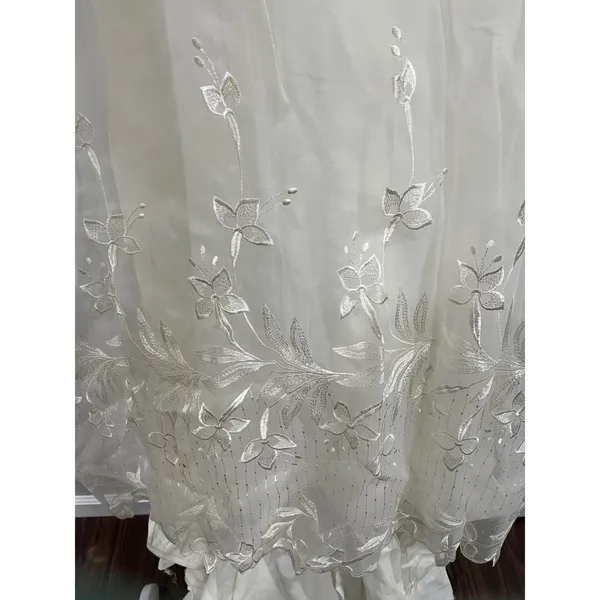 Vintage 80s‎ Victorian Revival Wedding Dress Ivory High Neck Sheer Lace Illusion - Image 5