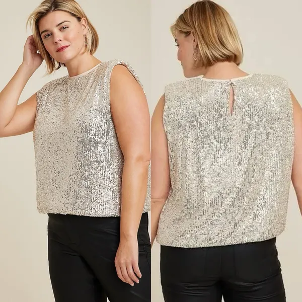 Maurices‎ Edgely™ Sequin Padded Shoulder Top 1X NWT - Image 2