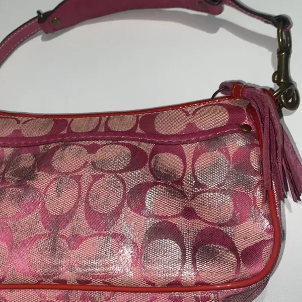 COACH Vintage Y2K Mini Monogram Suede/Leather Trim Canvas Shoulder Bag Hot Pink - Image 10