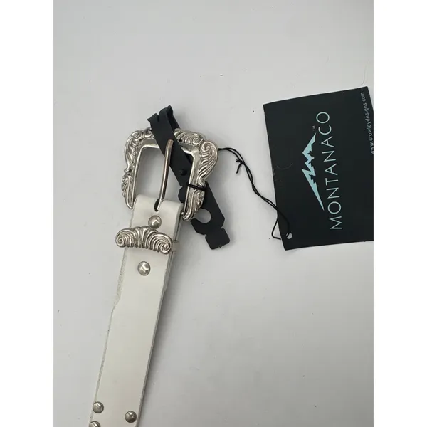 Women’s MontanaCo White Leather Bedazzled Western Belt - Image 3