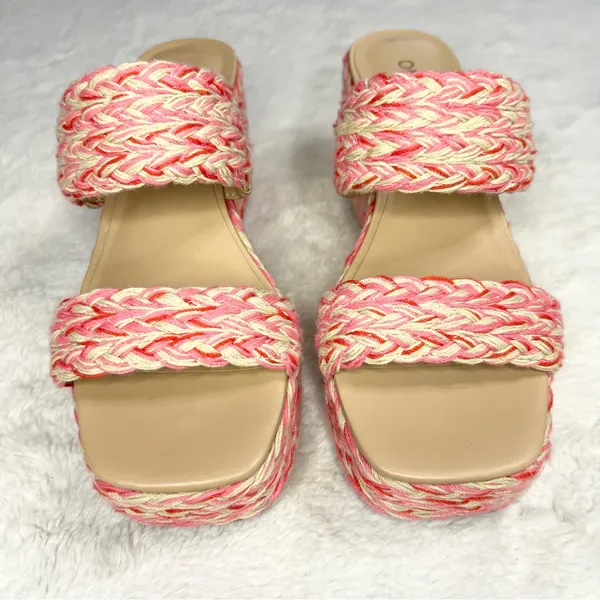ON 34th Pink & Cream Norina Woven Platform Wedge Sandals Espadrilles Size 6 - Image 12
