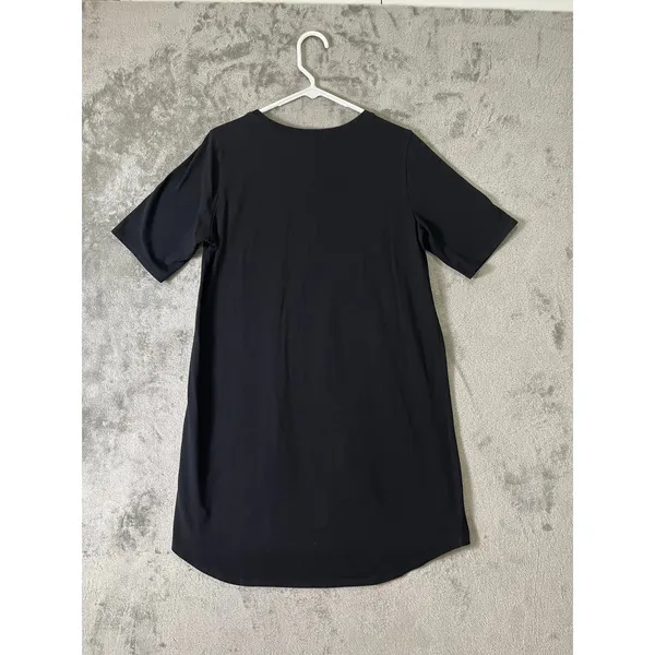 Eileen Fisher Cotton Stretch Jersey Black Round Neck Dress Minimalist Capsule MD - Image 3