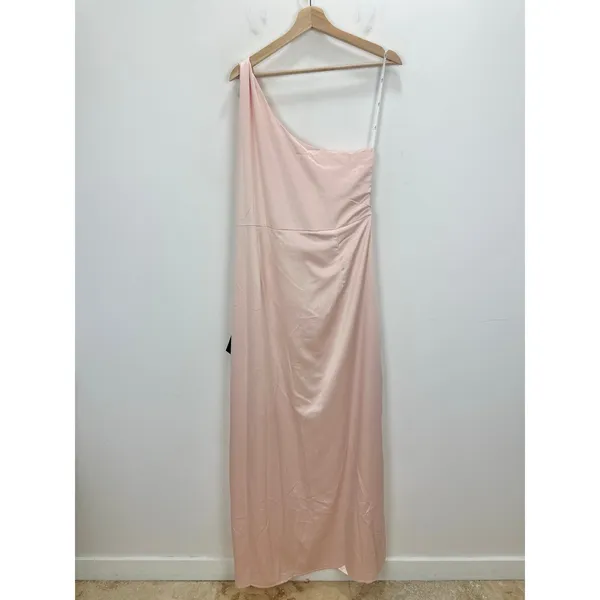 Lulus Dreaming Elegance Blush Pink Satin One Shoulder Maxi Dress Formal 1X NWT - Image 10