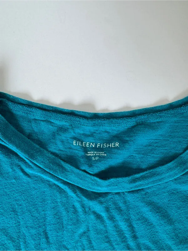 Eileen Fisher Teal Organic Cotton Short Sleeve Tee Size S NWOT - Image 3