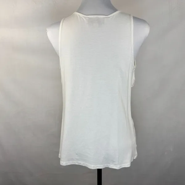 Loft Women Top Sz S Ivory Sleeveless Round Neck Ruffle Pullover - Image 4