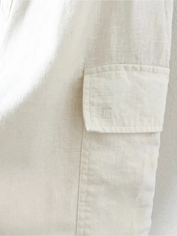 Calvin Klein Ivory Linen Blend Pull On Wide Leg Cargo Pants - Image 5