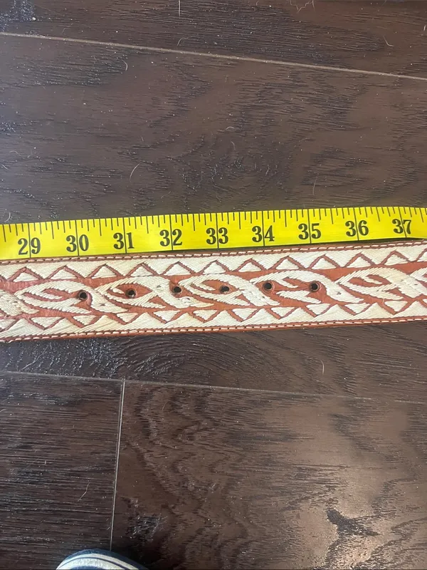 Handmade Embroidered Horse Leather Brown & Cream Western Belt Rare - Image 11