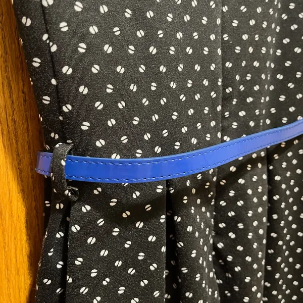 Elle Polka Dot Sleeveless Mini Swing Dress w/ Cobalt Blue Belt - Size 8 - Image 8