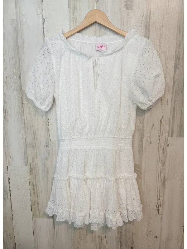 Buddy Love White Eyelet Dress S Mini Ruffle Puff Sleeve Boho - Image 2