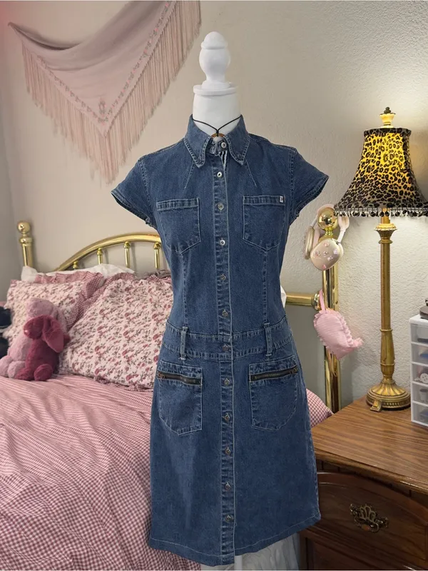 Y2K Tommy Hilfiger Classic Dark Blue Denim Shirt-Dress for Women - Image 5