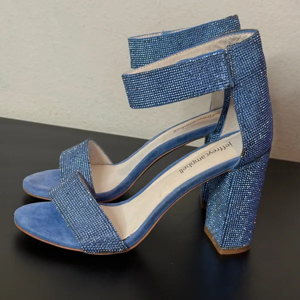 Jeffrey Campbell Blue Rhinestone Block Heels Mismatched Size Left 7.5 Right 8 - Image 3