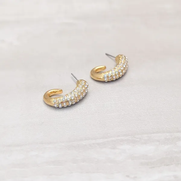 Vintage Stud Earrings Gold Tone & Clear Gems - Repair Needed - Image 3