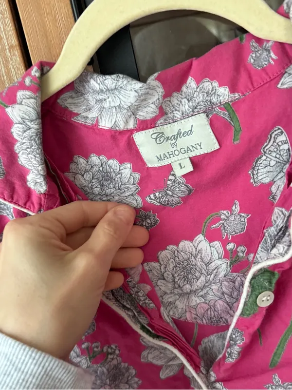Crafted by mahogany dahlia pajamas set shorts sleeve shirt button down cotton - Image 3