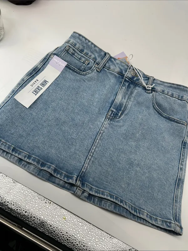 Wax Jean Light Wash Denim Mini Skirt - Image 15