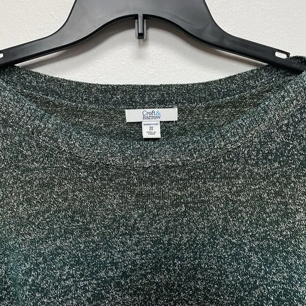Croft & Barrow Knit Blouse Women 2X Green 3/4 Sleeve Preppy Casual Galaxy Stripe - Image 2