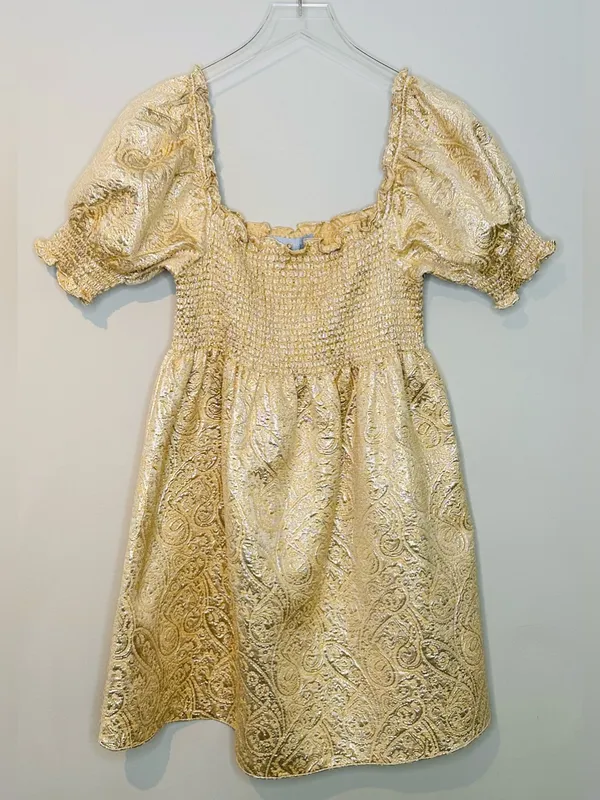 Hill House Athena Nap Gold Brocade Babydoll Mini Dress - Image 4