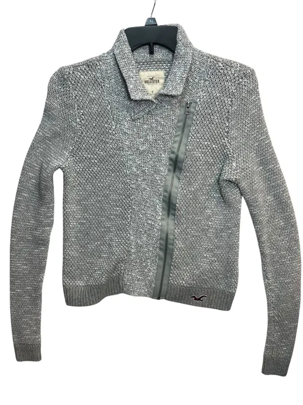 Hollister Women’s Small Gray Asymmetrical Zip Rabbit Hair Knit Cardigan Y2K - Image 3