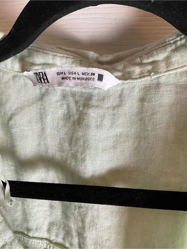 Zara Linen Crop Short Sleeve Button Down Blouse Mint Green Large Boho - Image 4