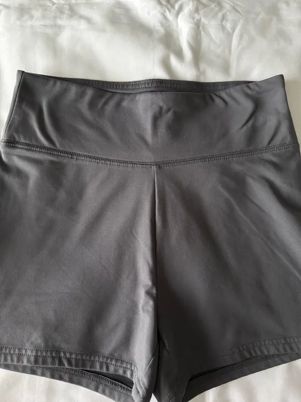 Grey Solid Biker Shorts - Image 2