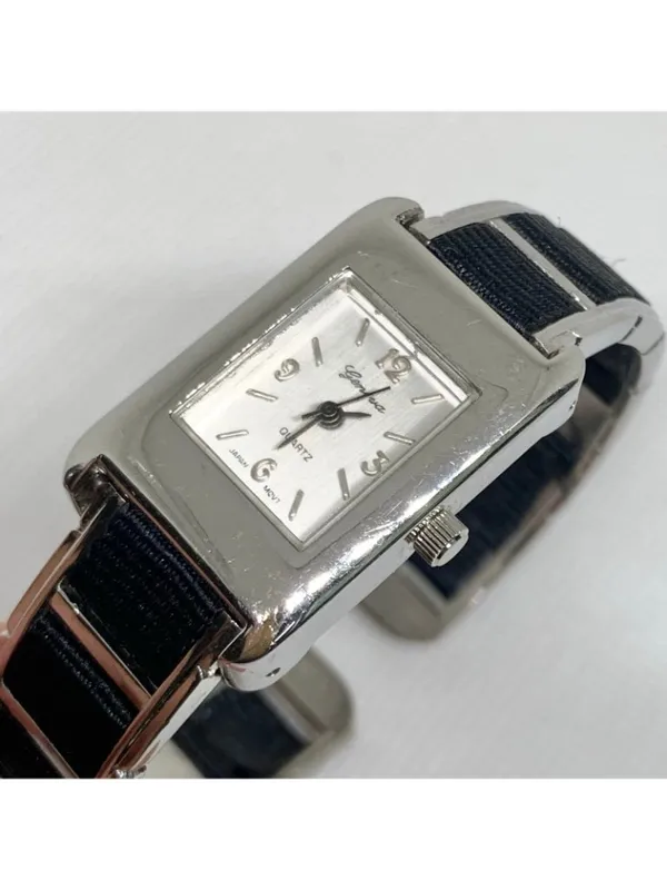 Geneva silver black tone women’s watch 20mm quartz cuff bracelet size 7” running - Image 2
