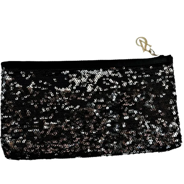 Victoria's Secret Black Sequin Zip Clutch Evening Party Holiday 5x9" - Image 2