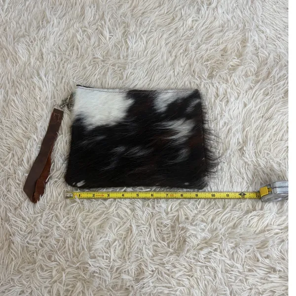 Tooled Navajo Leather & Hair on Hide Wristlet Pouch Clutch Aztec Southwestern‎ - Image 4