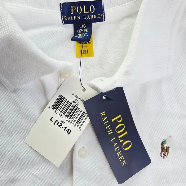 Polo Ralph Lauren NWT‎ Girls White Long Sleeve Drop Waist Polo Dress L 12-14 - Image 3
