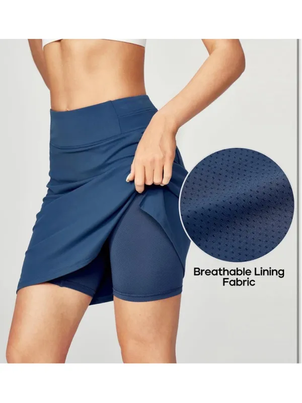NEW Blue Heathyoga Knee Length Skorts Golf Skirt Pockets Zipper S 20” - Image 5
