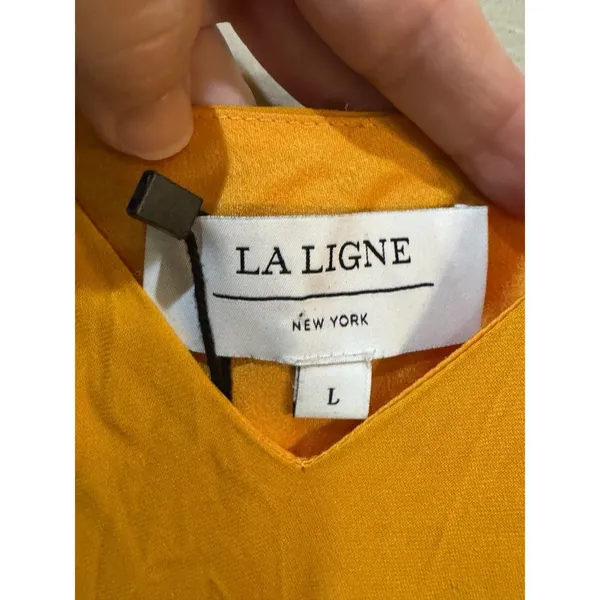 La Ligne Gio Marigold Silk Maxi Dress Ruffle Size Large Sun Tiered Dry Clean - Image 6