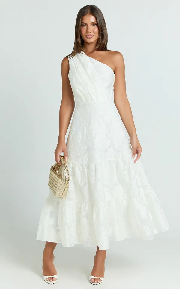 New Showpo Nadette Midi Dress One Shoulder Pleated Tiered Dress Medium MSRP $139 - Image 3