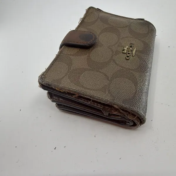Coach Compact Brown Signature C Coated Canvas Wallet - Image 4