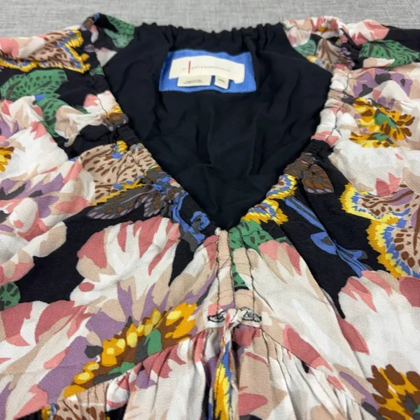 Anthropologie Dress Womens XXS Multicolor Floral V-Neck Long Sleeve Swing Lined - Image 2