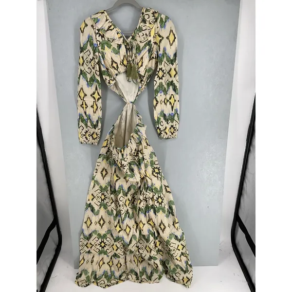 Allison New York Womens Everly Maxi Dress Green Ikat Cutout Small - Image 3