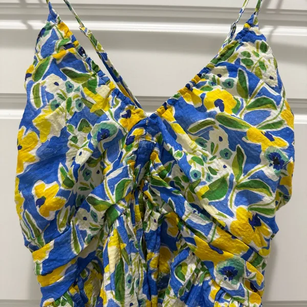 Lulus Artful Allure Blue Multi Floral Sleeveless Peplum Cami Top Medium - Image 6