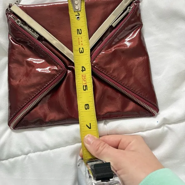 KOOBA Envelope Style Patent Leather Clutch Crossbody Shoulder‎ Chain Dark Red - Image 9
