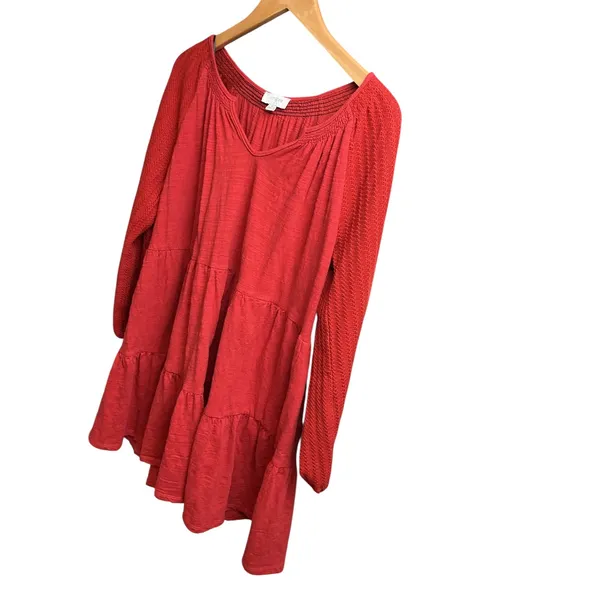 Umgee Rust Red Tiered‎ Babydoll Dress Waffle Knit Long Sleeve M5176 Mens M - Image 5