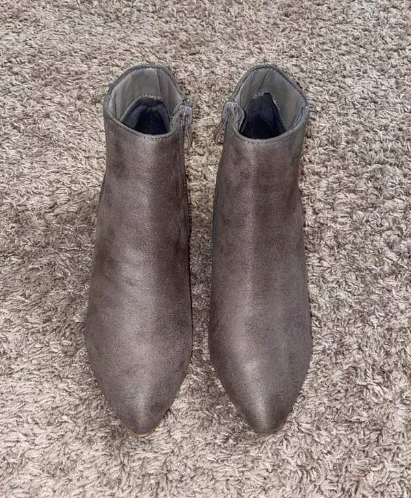 Taupe Faux Suede Block Heel Booties - Image 6
