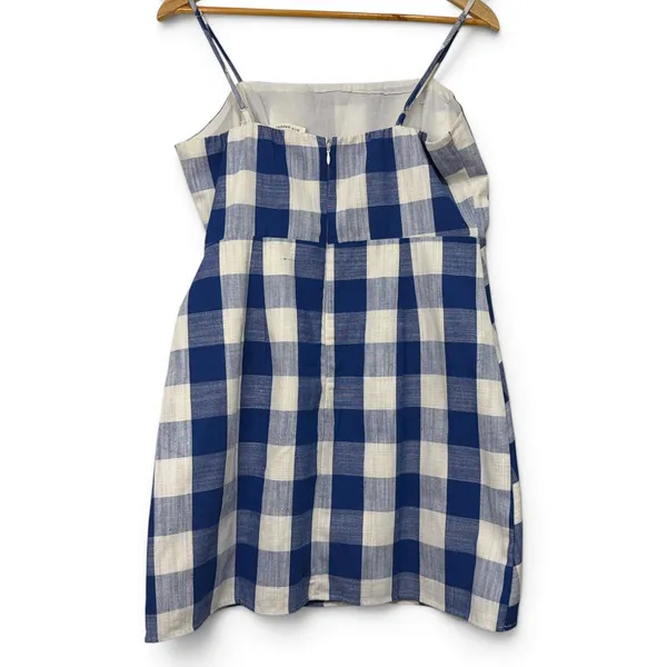 Blue Pepper Blue White Gingham Mini Wrap Dress Wooden Buckle Summer Picnic L - Image 4