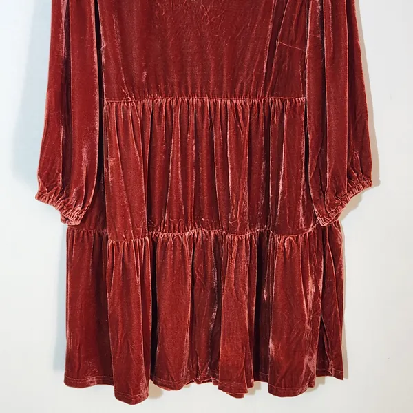 Umgee Burnt Orange Velvet Tiered Mini Dress Size XL NWT Wedding Guest Dress - Image 2