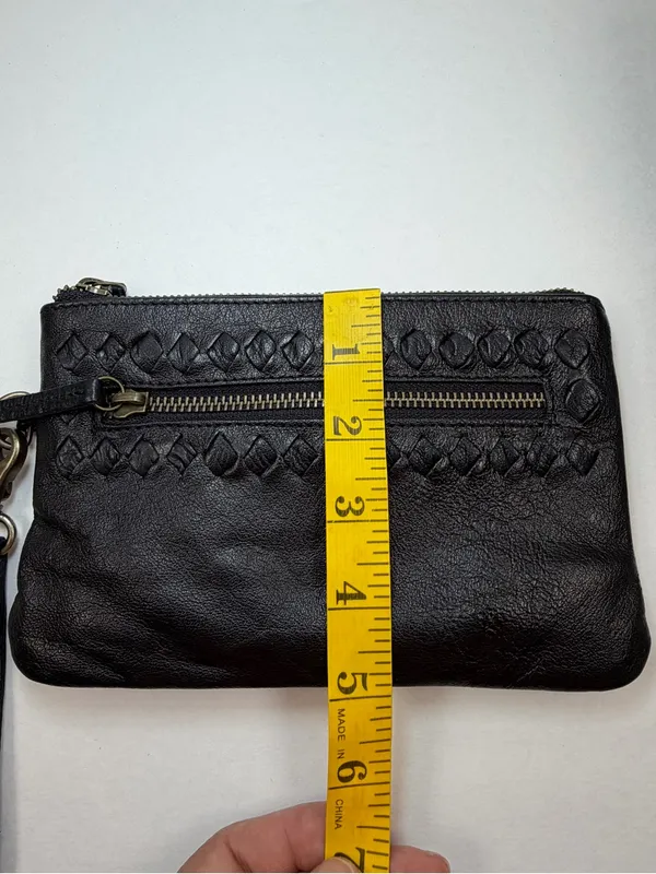 Day & Mood Sting Clutch Wristlet Black Leather Woven Zip Pouch Bag - Image 9