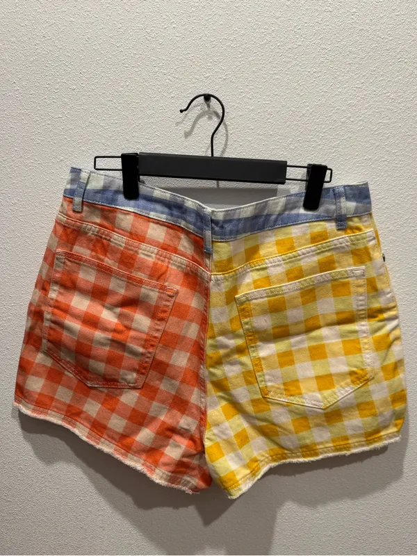 NWT FARM Rio x Anthropologie Gingham Patchwork Shorts L - Image 7