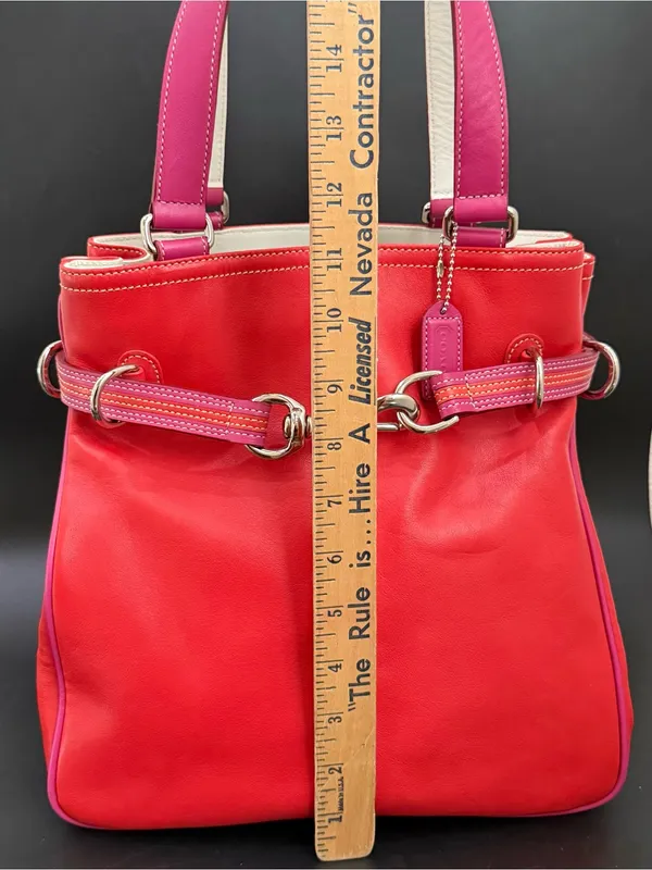 Rare Vintage Authentic COACH 9286 Leather Red-Orange/Pink Hampton Carryall Tote - Image 8