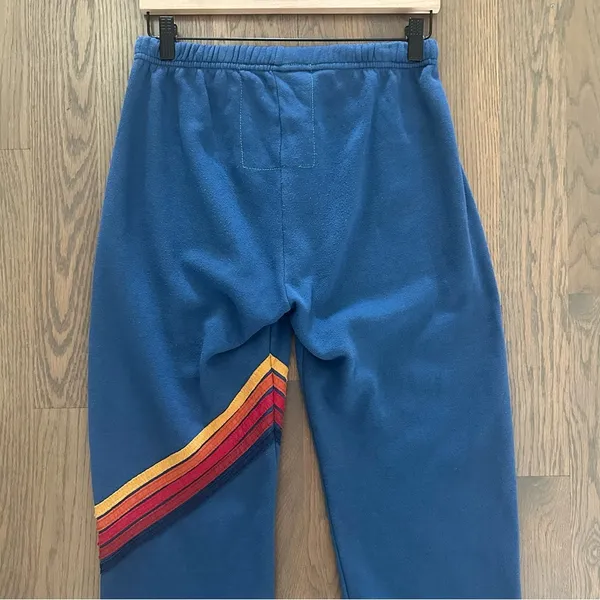 Aviator Nation Stripe Sweatpants in Ocean Blue with Red, Orange, Yellow Large - Image 3