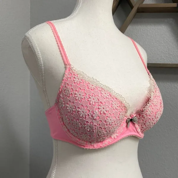Victoria'S Secret Lined Demi Buste Double Pink White Floral Embroidery Lace - Image 2
