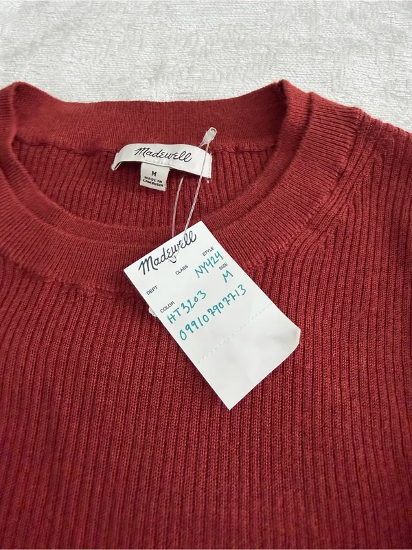 Madewell Double Layered Merino Silk Crewneck Sweater Deep Rust M NWT - Image 5
