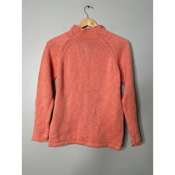 LL Bean Womens Sweater Medium Full Zip Cardigan Peach Mock Neck Cotton Outdoor‎ - Image 3