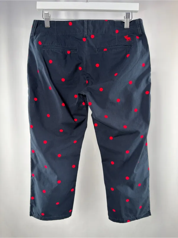 Y2K Vintage NWT Abercrombie & Fitch Polka Dot Capri Pants in Navy Blue Red - Image 3