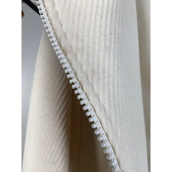 Wool Blend Cream Coat Asymmetrical Zip Front Black Trim Elegant Luxury Sz‎ Large - Image 7
