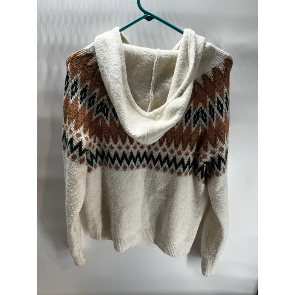 FRYE Women's Cozy Hooded Sweater Size‎ Medium Fair-Isle - Image 6
